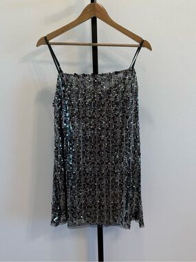 NWT Free People Midnight Kiss Mini Slip Dress Charcoal Sequin Indie Boho Flirty